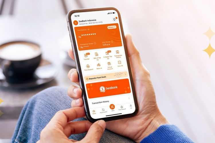 Ilustrasi aplikasi SeaBank di telepon seluler.