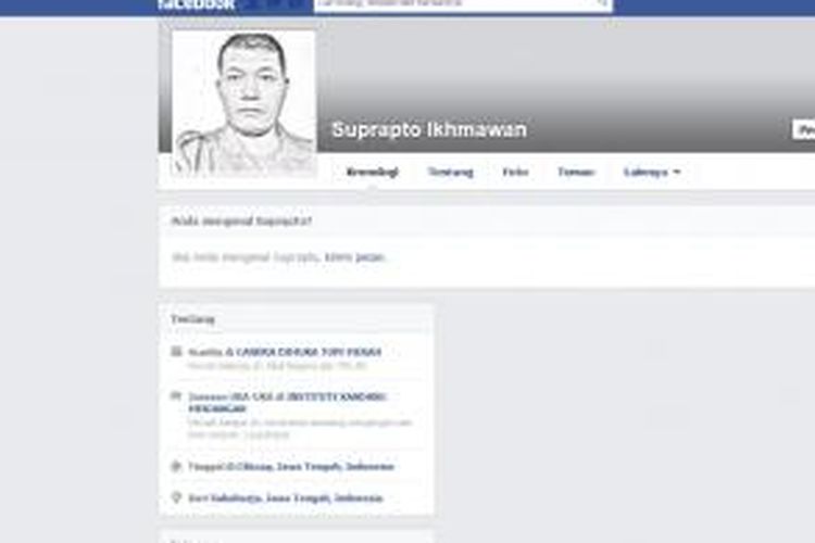 Screenshot Facebook yang diduga milik Ikhmawan Supratpo, salah satu terdakwa kasus penyerangan Lapas Cebongan, Yogyakarta.