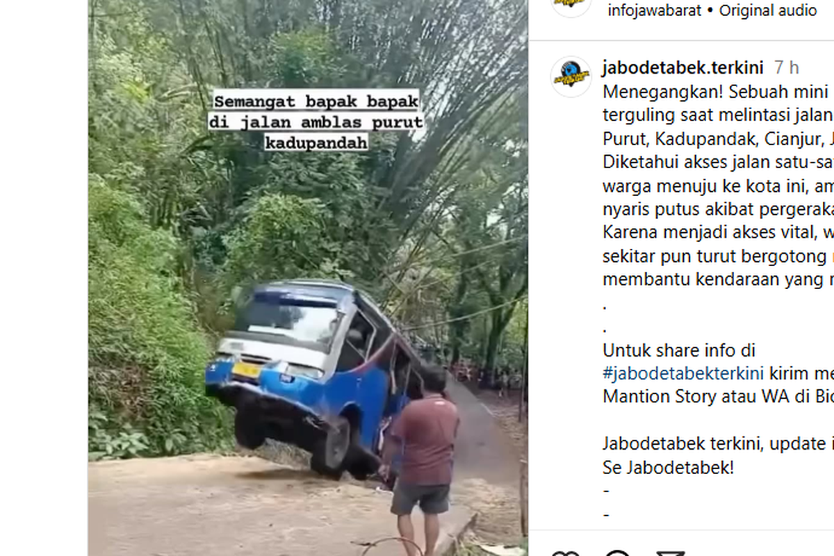 Video bus di jalan amblas Kadupandah, Cianjur