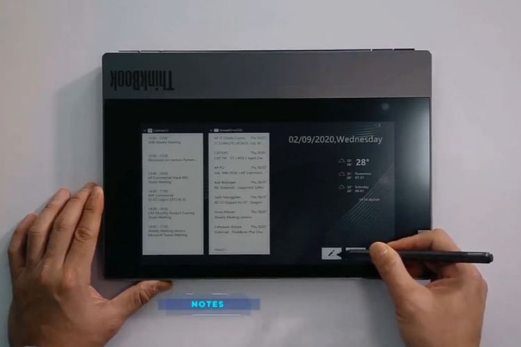 E-ink Display di Lenovo ThinkBook Plus yang bisa dipakai untuk mencatat.