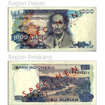 Uang kertas pecahan Rp 1.000 Emisi 1980 yang telah ditarik Bank Indonesia (BI) dari peredaran.