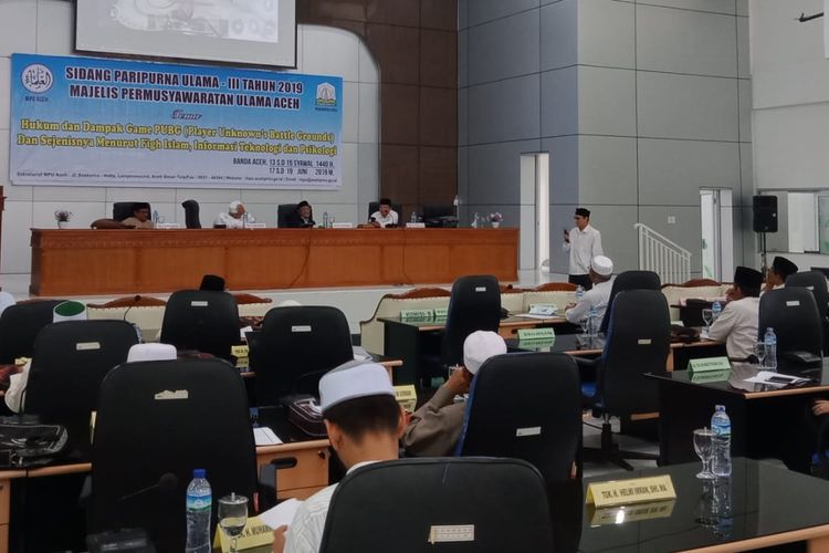 foto dokumentasi MPU Aceh.  Sidang paripurna MPU Aceh III Tahun 2019 memutuskan fatwa game PUPG haram di Aceh,  Rabu (19/06/2019).