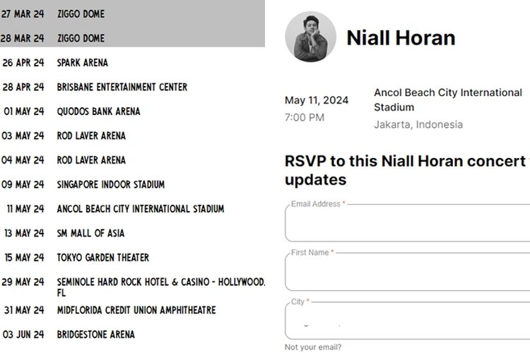 Cara reservasi tiket Artist Presale konser Niall Horan The Live On Tour 2024 di Jakarta.