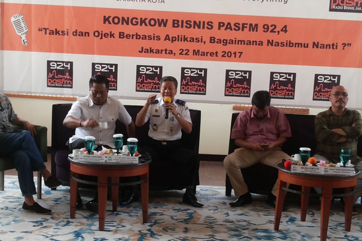 Acara diskusi berjudul Taksi dan Ojek Berbasis Aplikasi, Bagaimana Nasibnya Kini?, yang digelar di kawasan Jalan Hayam Wuruk, Jakarta Barat, Rabu (22/3/2017).
