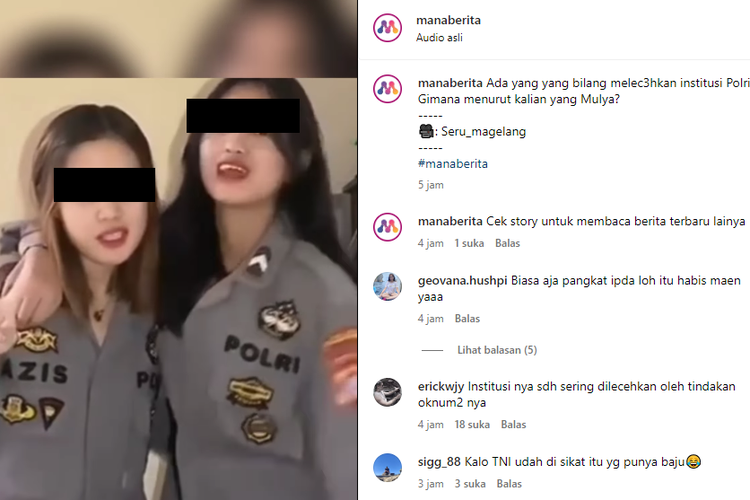 Tangkapan layar unggahan video memperlihatkan dua wanita berjoget ajojing mengenakan pakaian dinas Polri dan celana pendek.
