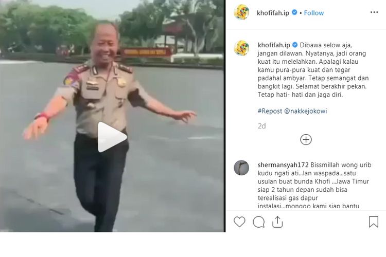 Postingan Gubernur jatim Khofifah di akun Instagramnya @khofifah.ip soal polisi menari yang jadi viral.