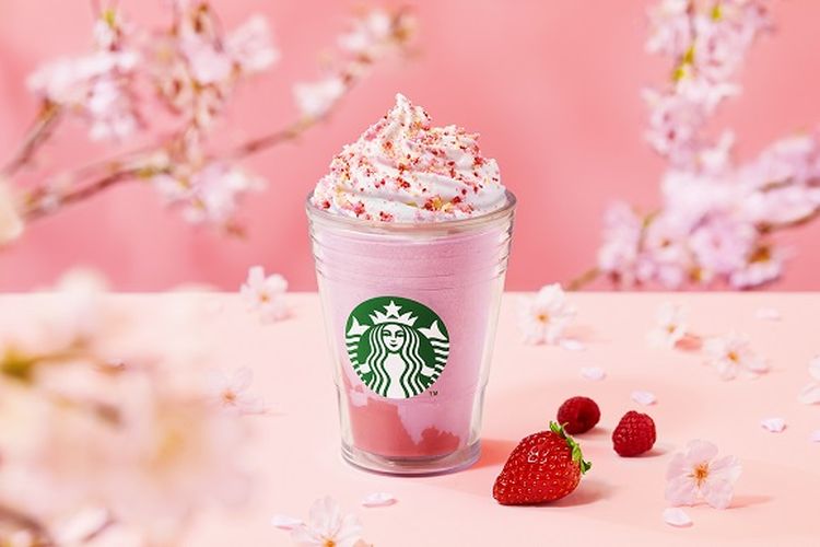 Ilustrasi frappuccino Sakura ala Starbucks Jepang untuk sambut musim semi. 