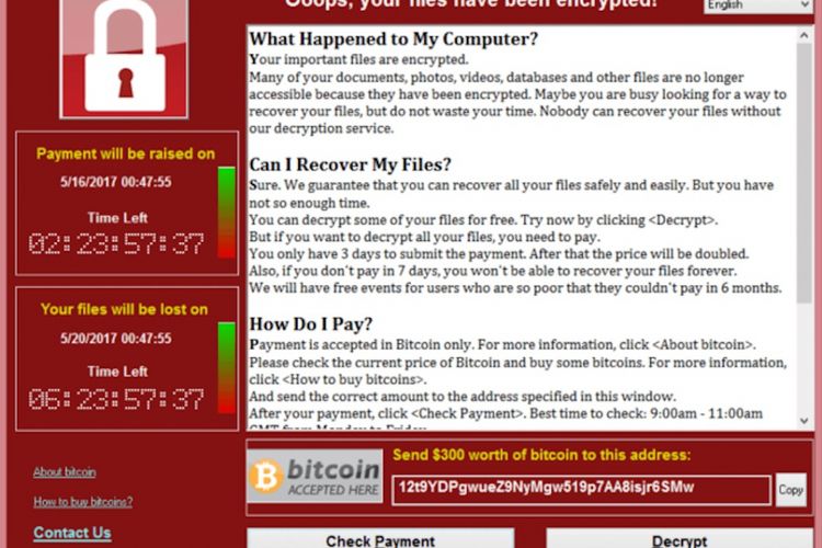 Tanda komputer Windows telah terinfeksi ransomware WannaCry.