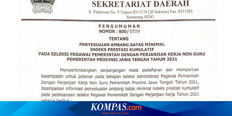 Perhatikan, IPK Minimal PPPK Non-guru Provinsi Jawa Tengah Disesuaikan - Vimarsana News