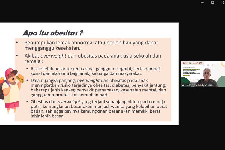 Webinar Nasional Obesitas pada Anak dan Remaja di Indonesia: Kondisi dan Tantangan Terkini yang digelar oleh Pusat Riset Kesehatan Masyarakat dan Gizi, Badan Riset dan Inovasi Nasional (BRIN) pada Rabu (29/5/2024). 
