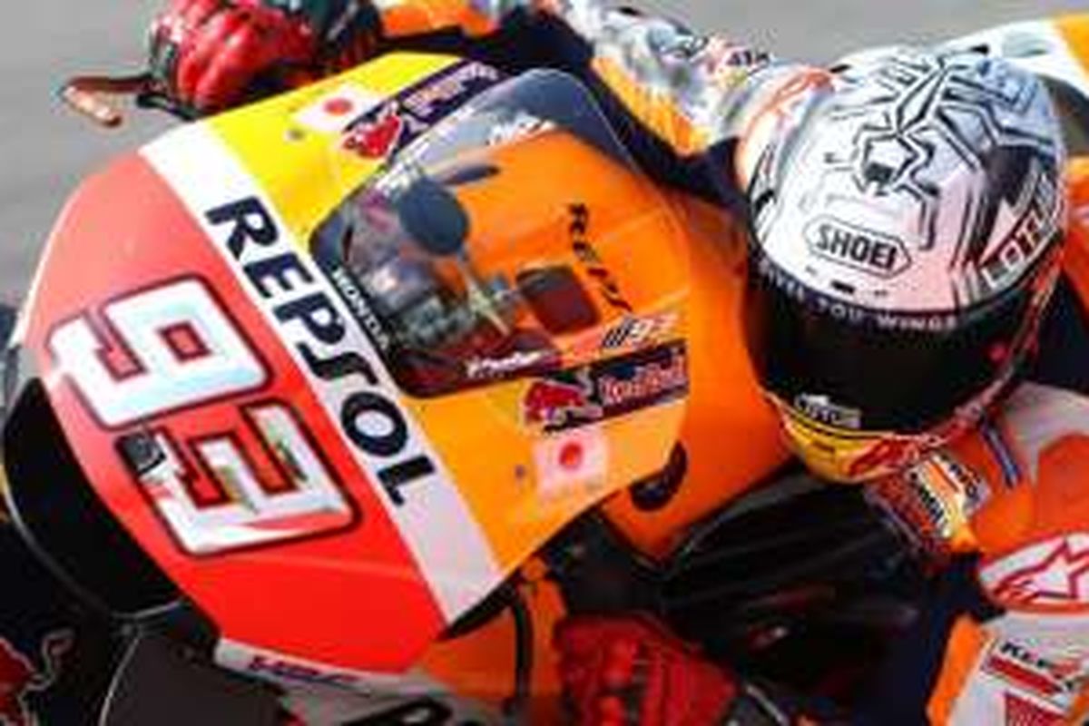 Marc Marquez saat berlaga di Sirkuit Aragon.