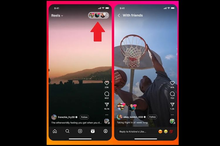 Tampilan fitur baru tab Reels yang akan menayangkan daftar konten yang disukai teman di Instagram