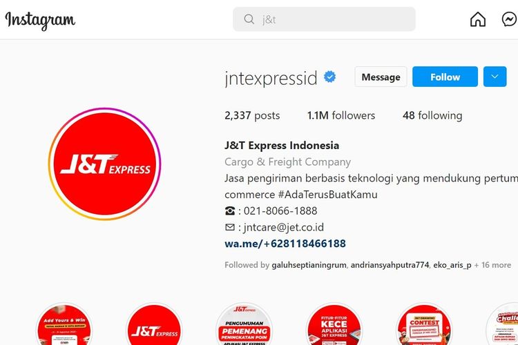 Cek resi J&T Express juga bisa dilakukan melalui media sosial.