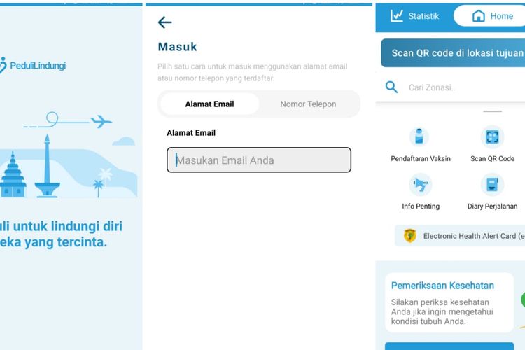 Cara masuk (login) ke aplikasi PeduliLindungi.