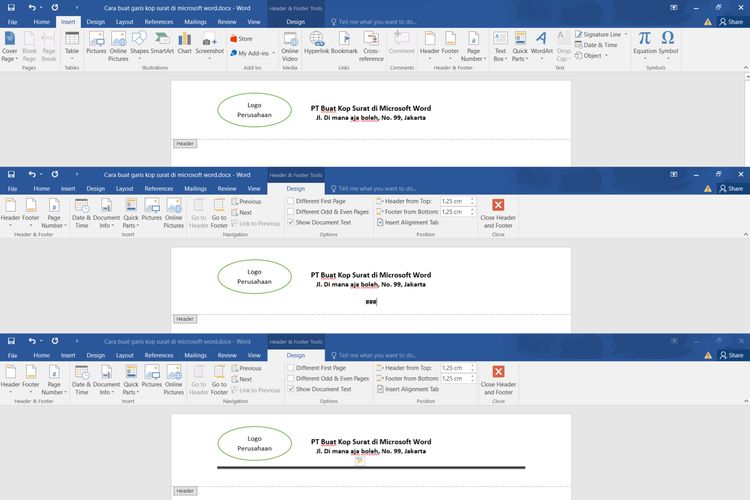 Cara buat garis kop surat di Microsoft Word.