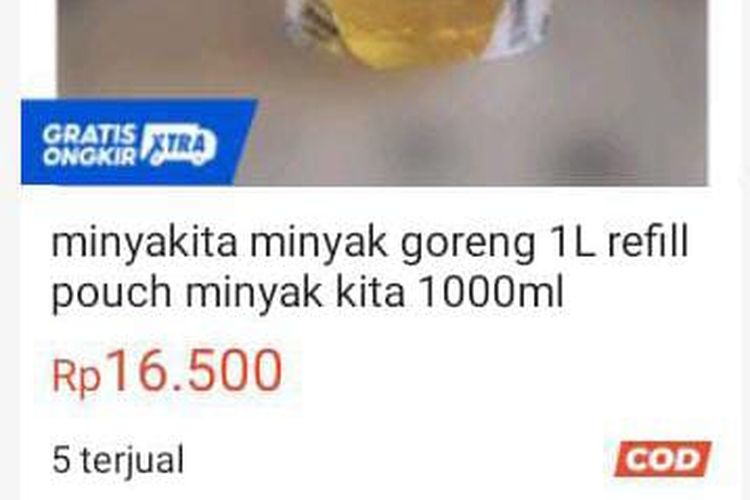 seller asal Palembang menjual migor Minyakita seharga Rp 16.500 untuk kemasan 1 liter refill pouch. 