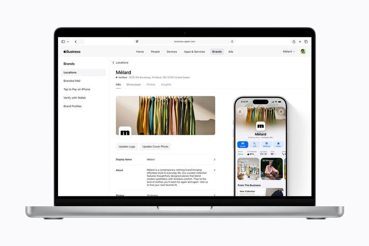 Halaman profil brand di Apple Business.