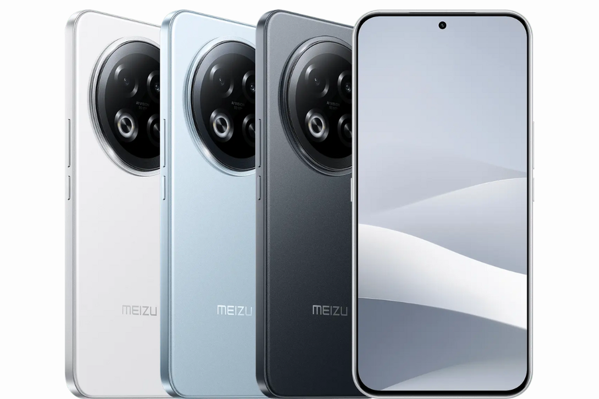 Ilustrasi tampilan Meizu Note 22 varian Pro 5G. Ponsel ini tersedia dalam tiga varian warna, yaitu Lake Glide, Cloud White, dan Star Ash.