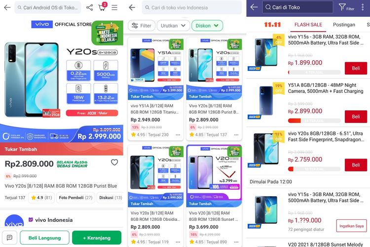 Ilustrasi ponsel Vivo yang turun harga di momen belanja online 11.11 di beberapa e-commerce.