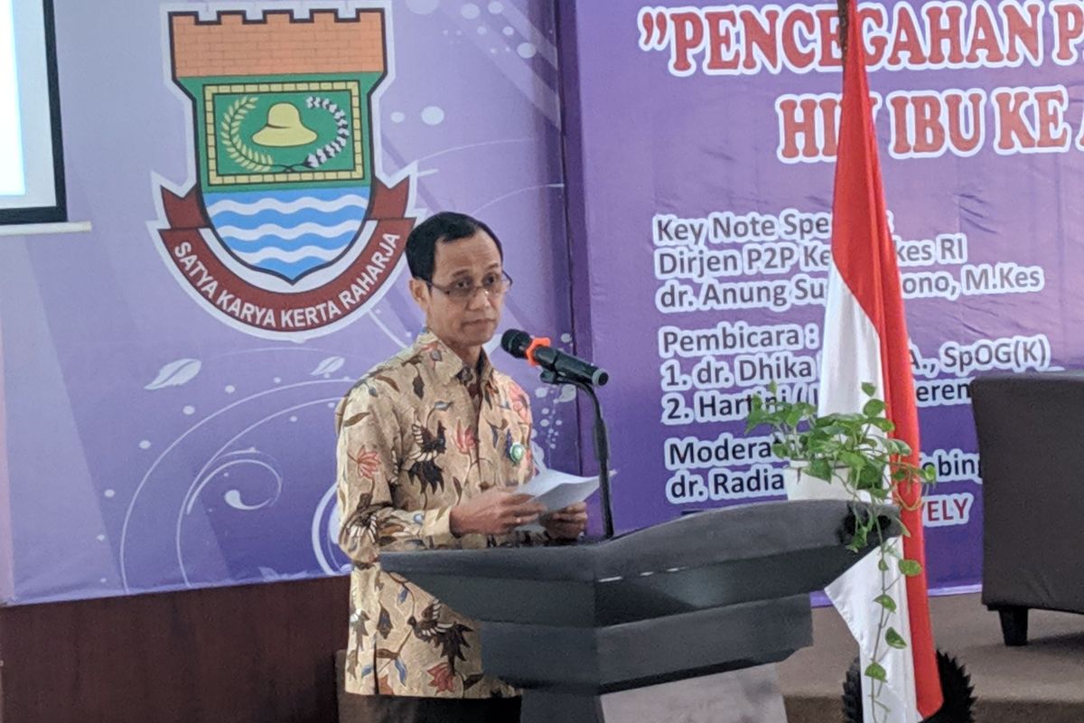 Dirjen Pencegahan dan Pengendalian Penyakit (P2P) Kementerian Kesehatan, Anung Sugihantono dalam acara seminar HIV AIDS di RSUD Kabupaten Tangerang, Rabu (18/12/2019)