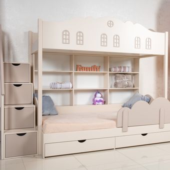 Ilustrasi kamar tidur anak dengan tempat tidur susun. Tempat tidur ini cocok untuk kamar tidur kecil dengan luasan terbatas. 