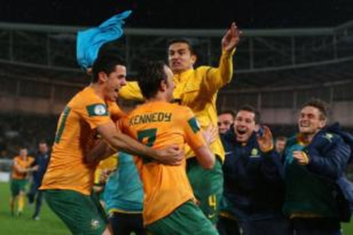 Timnas Australia saat berlaga dalam kualifikasi Piala Dunia 2014 melawan Iraq di ANZ Stadium, 18 Juni 2013.