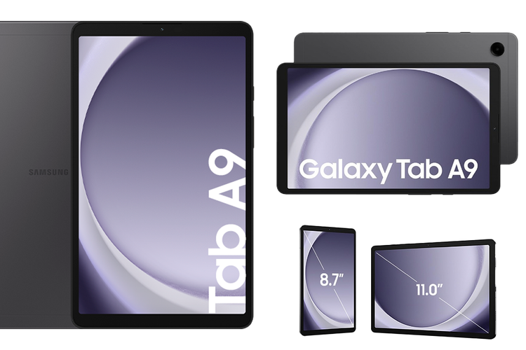 Tampilan layar depan dan belakang dari Galaxy Tab A9 dan Galaxy Tab A9 Plus di laman resmi Samsung Amerika Tengah