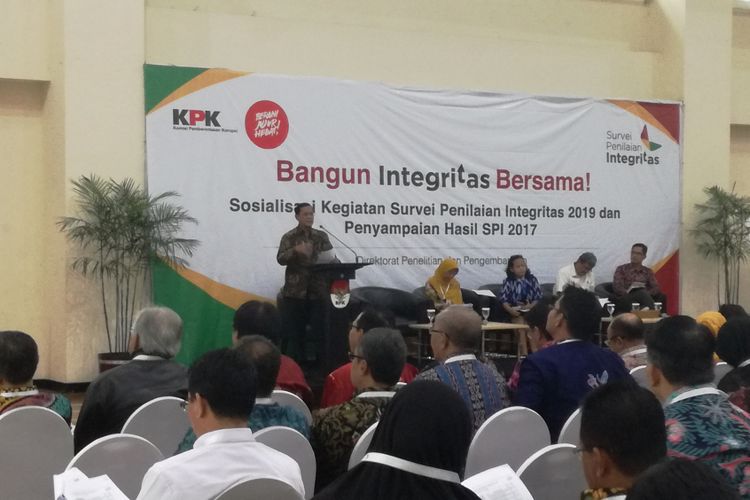 Komisi Pemberantasan Korupsi (KPK) merilis hasil Indeks Penilaian Integritas 2017 di 36 kementerian, lembaga dan pemerintah daerah di Gedung Penunjang KPK, Rabu (21/11/2018)