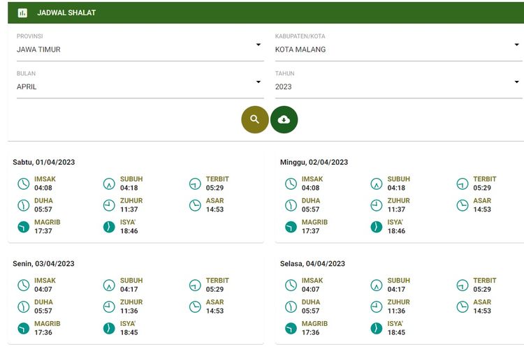 Jadwal Shalat Kota Malang Selama Ramadhan 2023