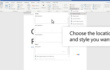 Tangkapan layar cara membuat nomor halaman di Microsoft Word.
