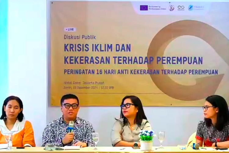 Diskusi Publik ?Krisis Iklim dan Kekerasan terhadap Perempuan, yang digelar Indonesia Women?s Rights Fund (IWRF) bentukan Yayasan Penabulu dan Uni Eropa melalui program CO-EVOLVE 2, di Jakarta, Senin (16/12/2024).