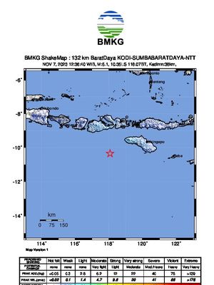Gempa Sumbawa M 5,1 Selasa (7/11/2023)