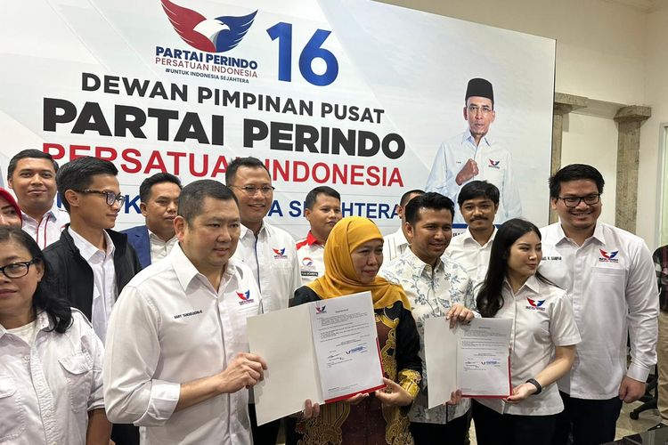 Perindo resmi mendukung Khofifah-Emil Dardak untuk Pilkada Jatim 2024 di kantor Sekretariat Perindo, Jakarta Pusat, Rabu (22/5/2024). 