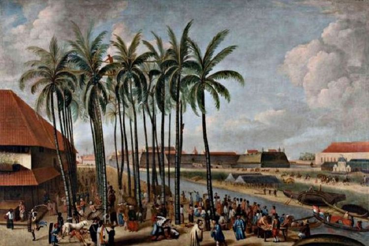 Lukisan cat minyak karya Andries Beeckman yang menggambarkan kehidupan sosial di Kastel Batavia sekitar 1656.