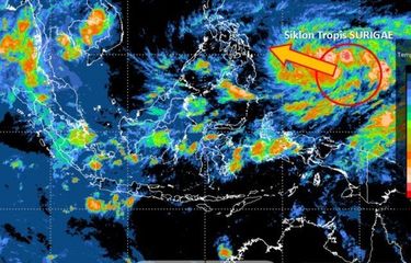Ilustrasi Siklon Tropis Surigae yang terbentuk di sekitar Pasifik Barat sebelah utara Papua, Rabu (14/4/2021). 