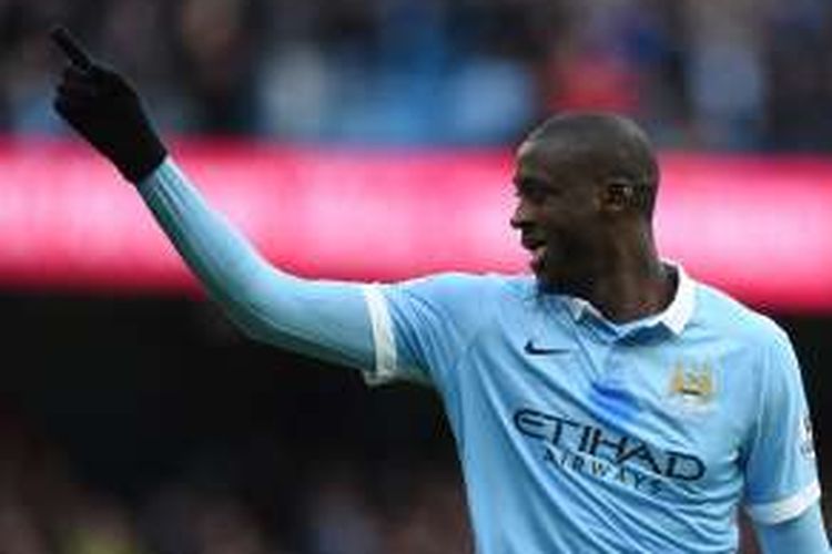 Ekspresi Yaya Toure saat Manchester City melawan Aston Villa pada lanjutan Premier League di Stadion Etihad, 5 Maret 2016.