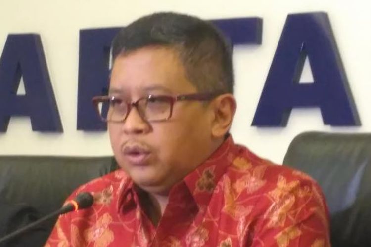 Sekertaris Jenderal PDI-P Hasto Kristiyanto di DPP Nasdem, Jakarta, Senin (6/3/2017).