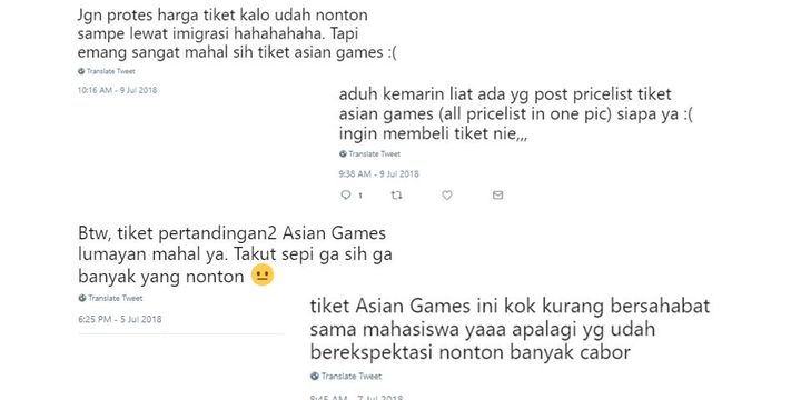 Komentar para netizen soal tiket Asian Games 2018.