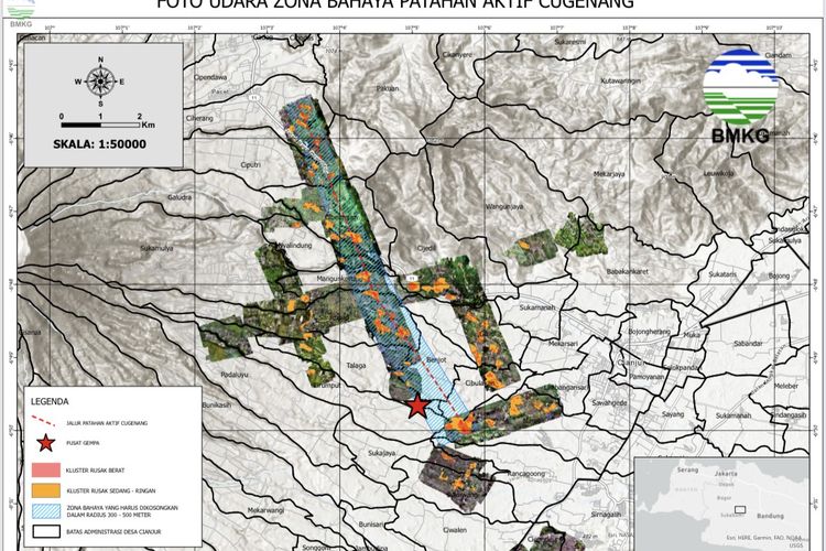 Peta zona bahaya Sesar Cugenang. 