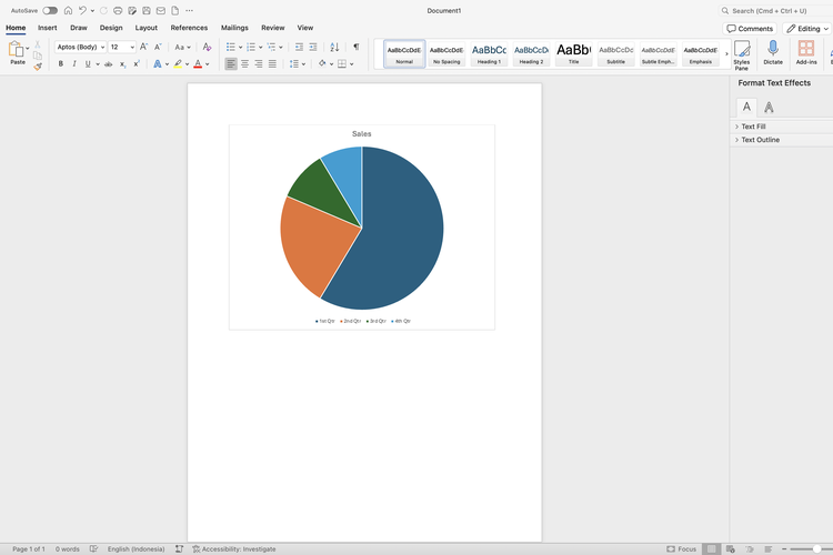 Ilustrasi pie chart di Microsoft Word