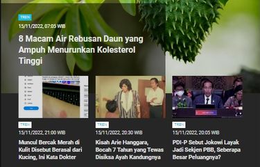 Berita terpopuler Tren hingga Rabu (16/11/2022) pagi ini adalah ragam air rebusan daun yang disebut dapat menurunkan kolesterol yang tinggi.