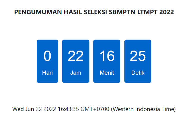 Tangkapan layar countdown Pengumuman Hasil Seleksi SBMPTN LTMPT 2022.