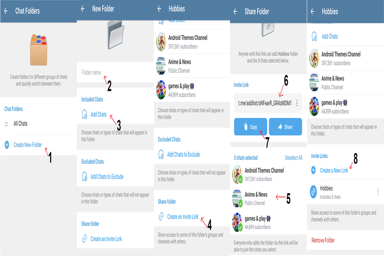 ilustrasi cara membuat dan membagikan folder chat di Telegram