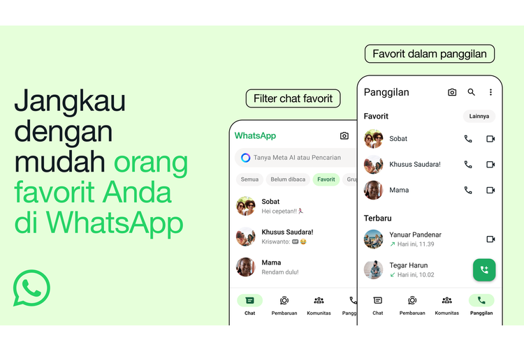 WhatsApp merilis fitur tab Favorite, Selasa (16/7/2024). Fitur ini memungkinkan pengguna membuat daftar kontak dan grup penting.