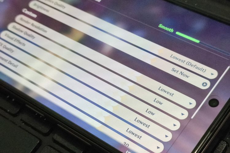 Pengaturan grafis Genshin Impact di Realme 14 5G.