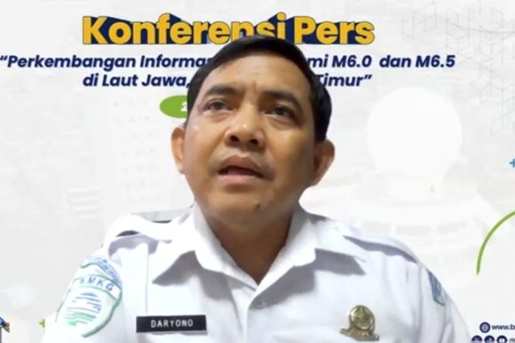 Kepala Pusat Gempa Bumi dan Tsunami BMKG, Daryono saat memberikan keterangan pers melalui daring bersama awak media dan relawan tanggap bencana. Jum'at (22/3/2024).