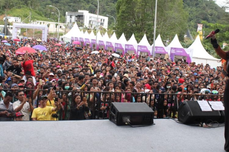 Salah satu artis sedang unjuk kebolehan di panggung Festival Crossborder Entikong 2019 