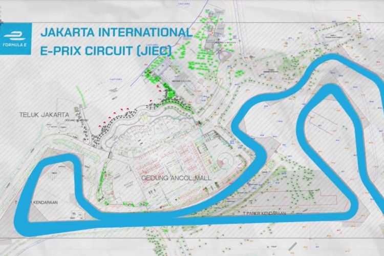 Gambaran Sirkuit Formula E Jakarta 2022 di Ancol, Jakarta Utara, Rabu (22/12/2021)