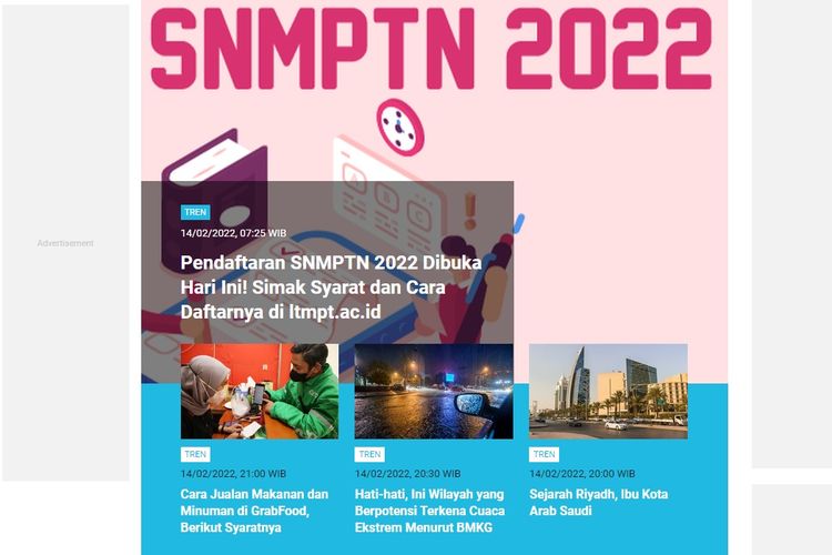 Tangkapan layar berita populer di laman Tren sepanjang Senin (14/2/2022) hingga Selasa (15/2/2022) pagi.