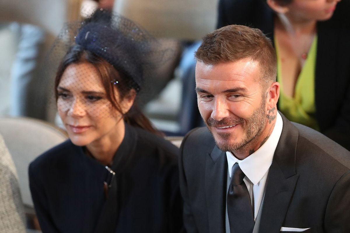 David dan Victoria Beckham menghadiri upacara pernikahan Pangeran Harry dengan Meghan Markle di  St Georges Chapel, Windsor Castle, di Windsor, pada 19 Mei 2018.